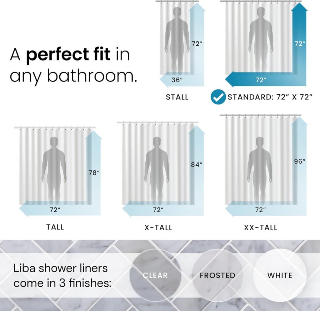 LiBa Bathroom Shower Curtain Waterproof Plastic Shower Curtain Premium PEVA Non-Toxic with Rust Proof Grommets Clear 8G Bathroom Accessories 72x72