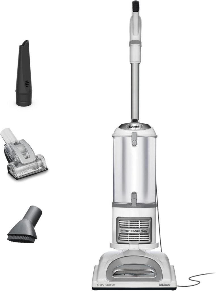 Shark | Upright Vacuum Cleaner | Navigator Lift-Away | Swivel Steering | HEPA Filter | Vacuum for Pet Hair | Crevice Tool  Dusting Brush Included | For Carpets  Hard Floors | White/Silver | NV356E